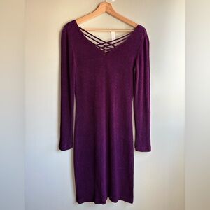 Joseph Ribkoff Long Sleeve Crisscross V-Neck Dress in Plum